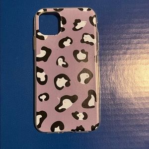 Purple leopard print & rhinestone phone case